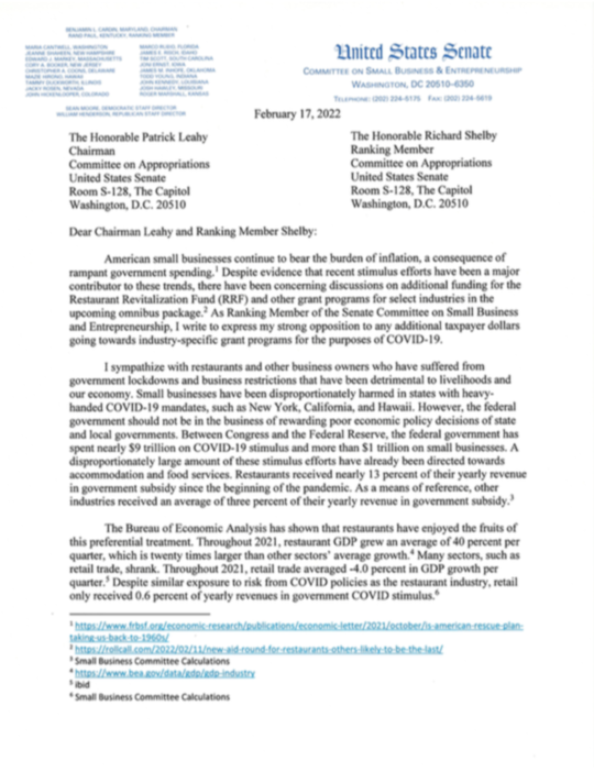Rand Paul letter to Committee on Appropriations